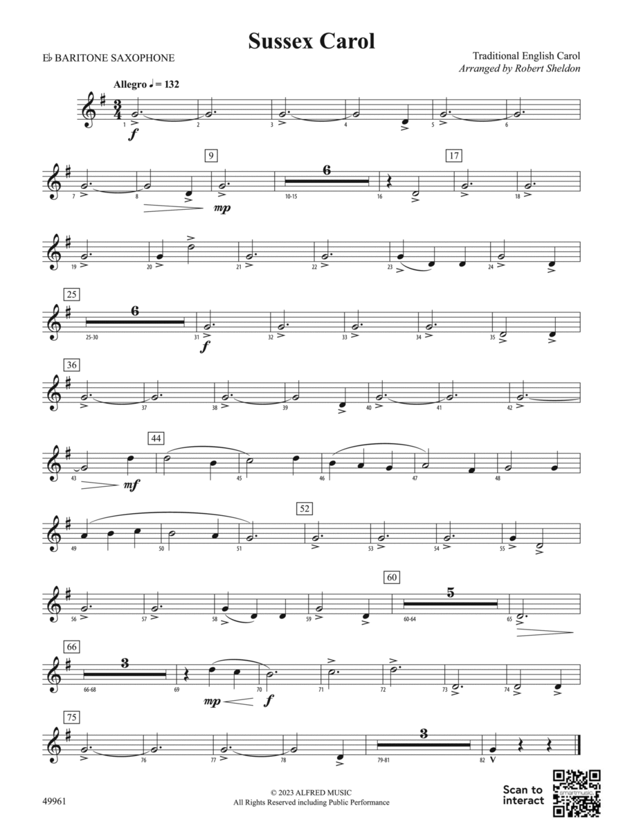 Sussex Carol: E-flat Baritone Saxophone Concert Band scores gallery preview page 1