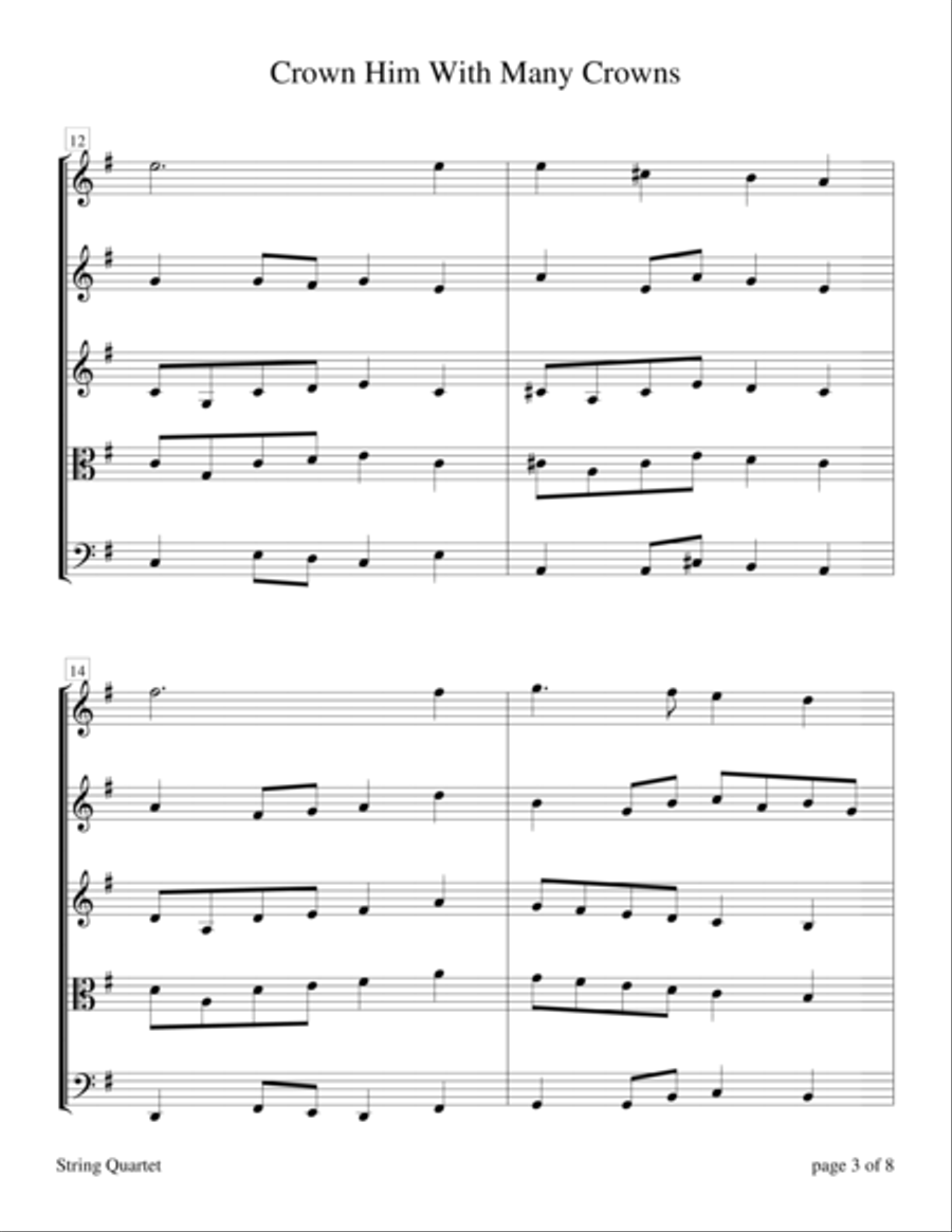 Crown Him With Many Crowns (String Quartet) String Quartet scores gallery preview page 5