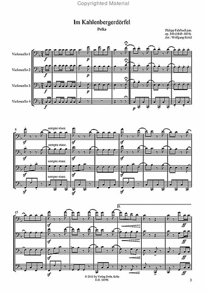 Im Kahlenbergerdörfel op. 340 -Polka- (für vier Violoncelli)