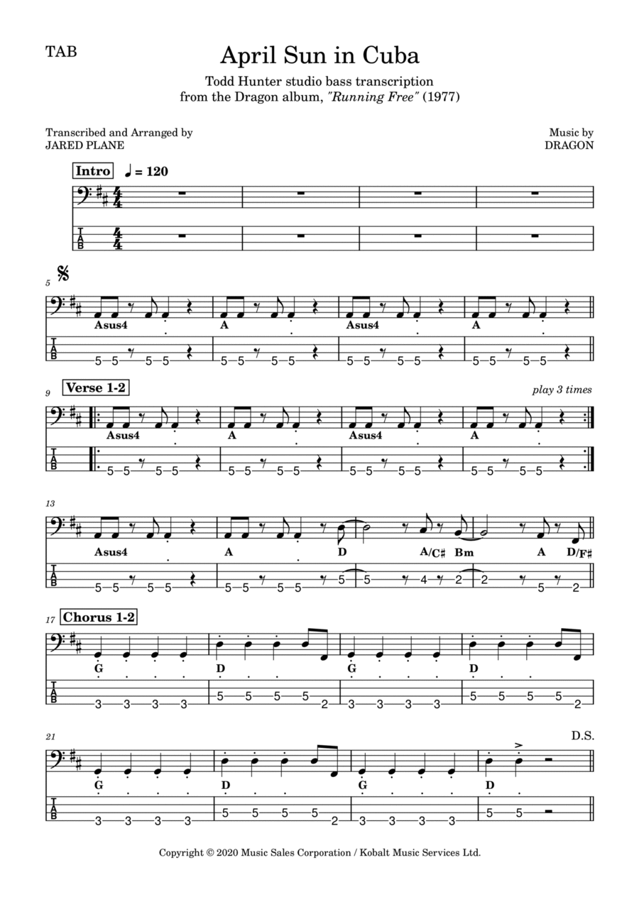 April Sun In Cuba Guitar Tablature scores gallery preview page 1