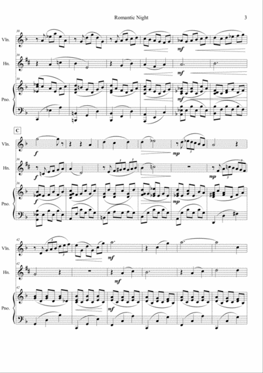 Romantic Night (Violin, Tenor horn, Piano) Small Ensemble scores gallery preview page 3