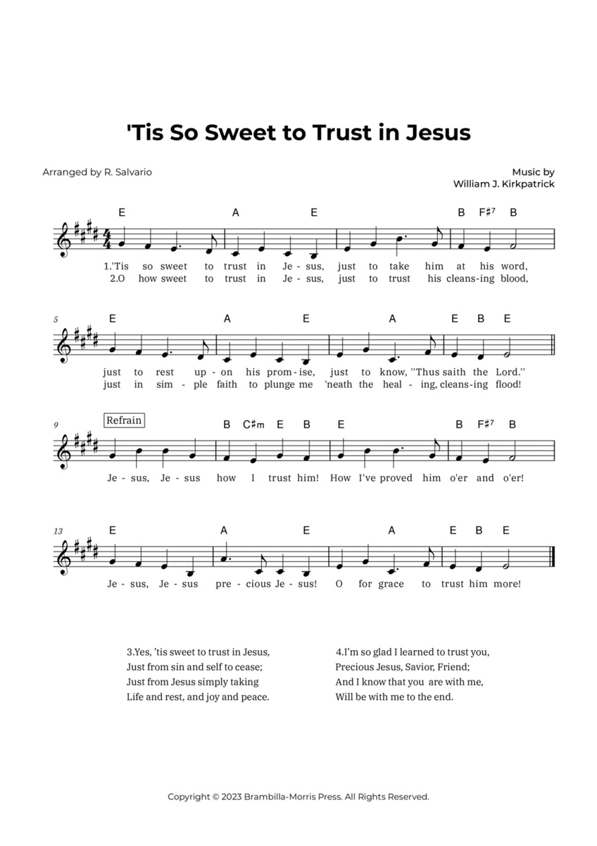 'Tis So Sweet to Trust in Jesus (Key of E Major) image number null