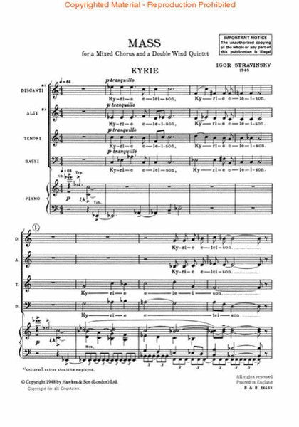 Mass by Igor Stravinsky Choir - Sheet Music