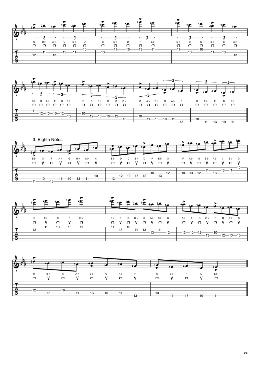 Eb Major Scale Exercises - Ascending and Descending in 3rds Acoustic Guitar scores gallery preview page 2