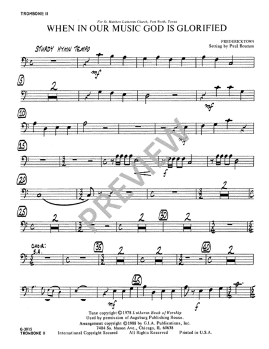 When, in Our Music, God Is Glorified - Instrument edition Trombone scores gallery preview page 8