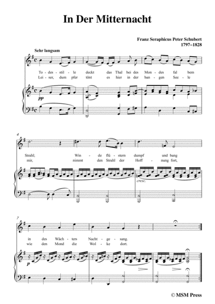 Schubert-In der Mitternacht,in G Major,for Voice&Piano image number null