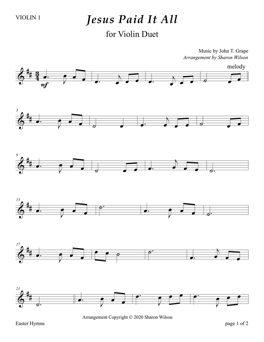 Jesus Paid it All (for Violin Duet) String Duet scores gallery preview page 2