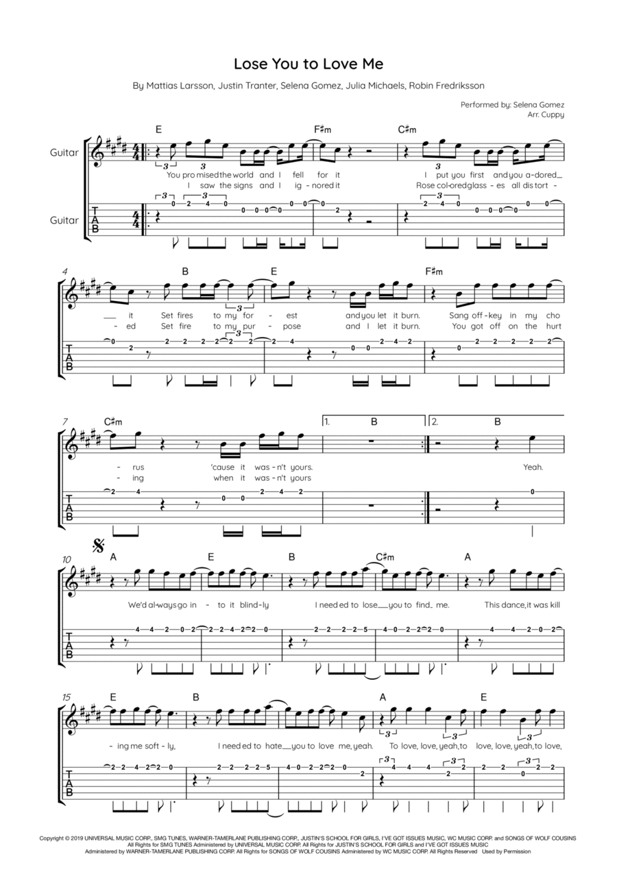 Lose You To Love Me Electric Guitar scores gallery preview page 1