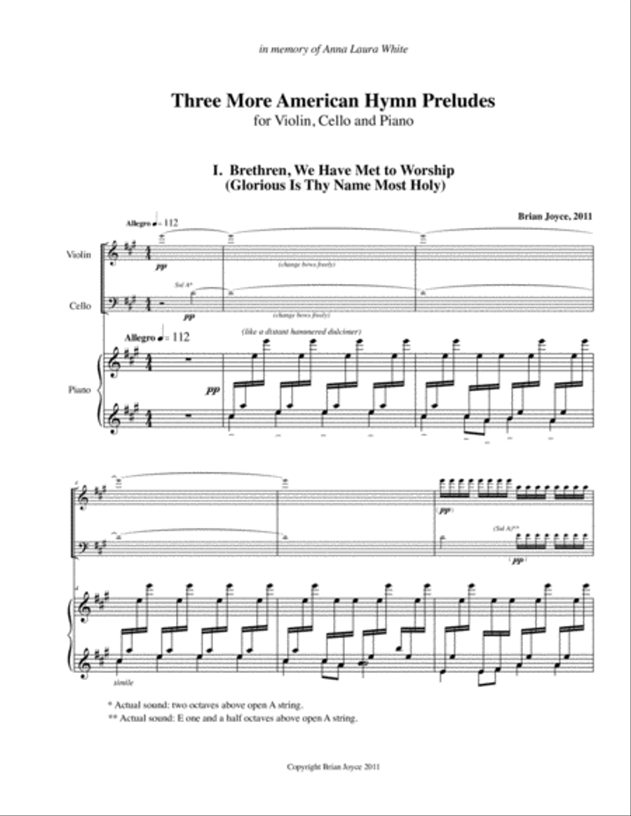 Three More American Hymn Preludes for Violin, Cello and Piano Piano Trio scores gallery preview page 2