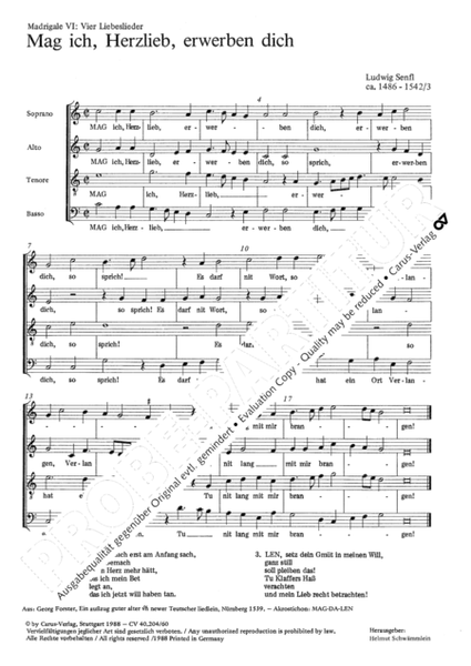 Vier Madrigale (Liebeslieder) von Hassler, Senfl, Steurlein