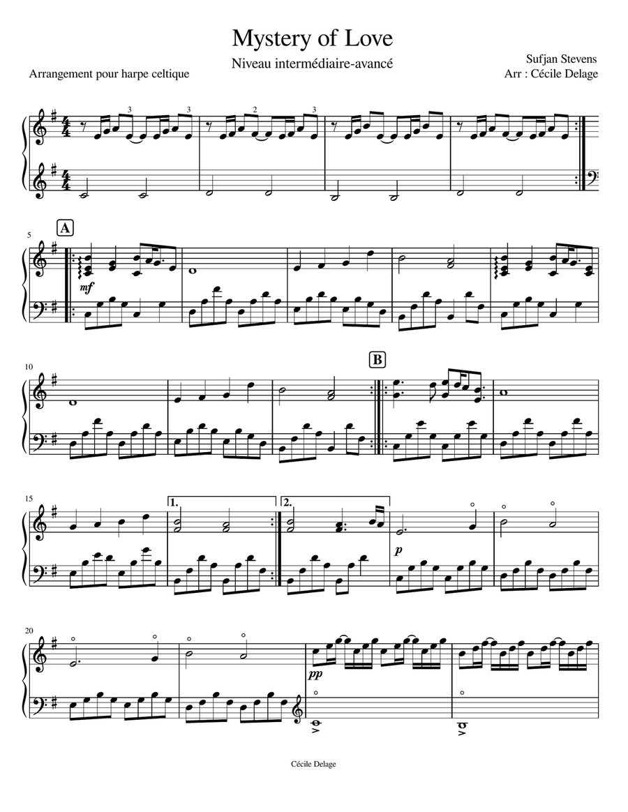 Mystery of Love Celtic Harp scores gallery preview page 1