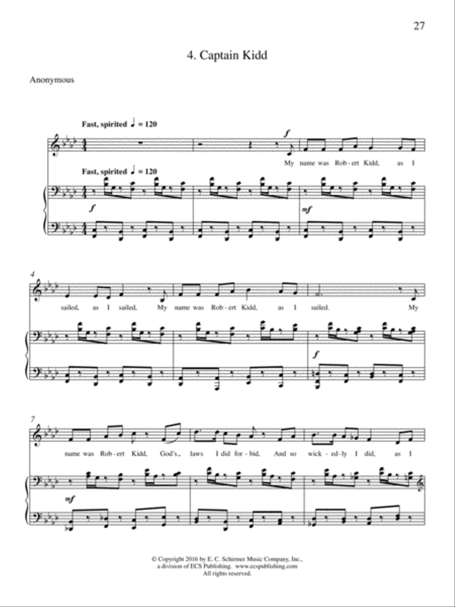 Captain Kidd from American Death Ballads Medium Voice scores gallery preview page 1
