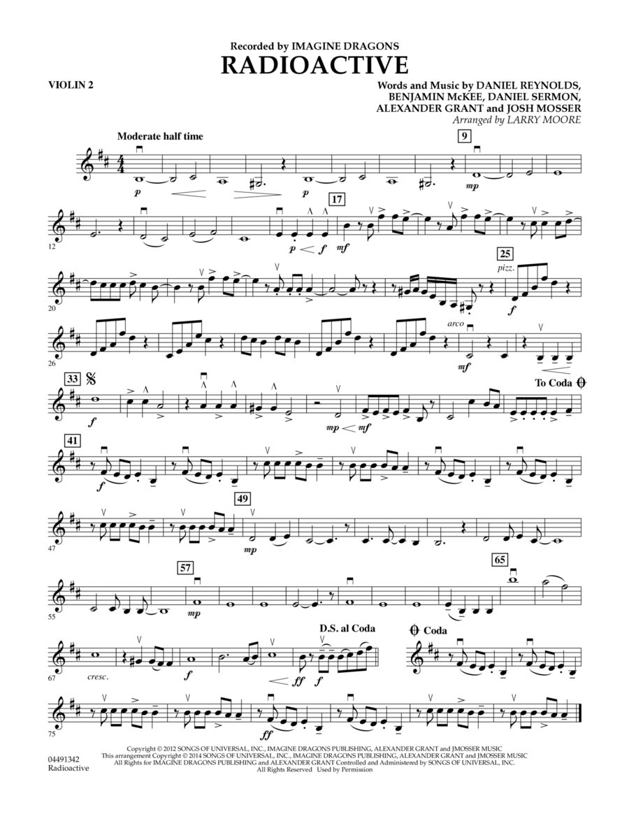 Radioactive - Violin 2 Orchestra scores gallery preview page 1