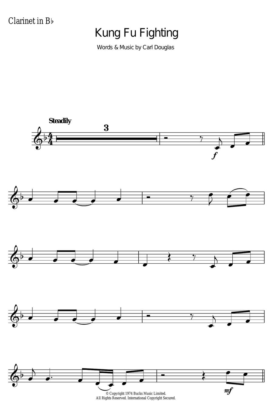 Kung Fu Fighting Clarinet Solo scores gallery preview page 1