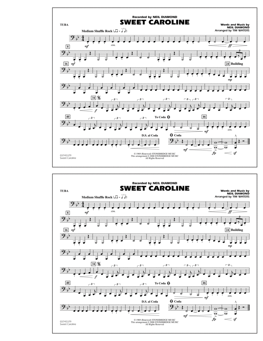 Sweet Caroline - Tuba Marching Band scores gallery preview page 1