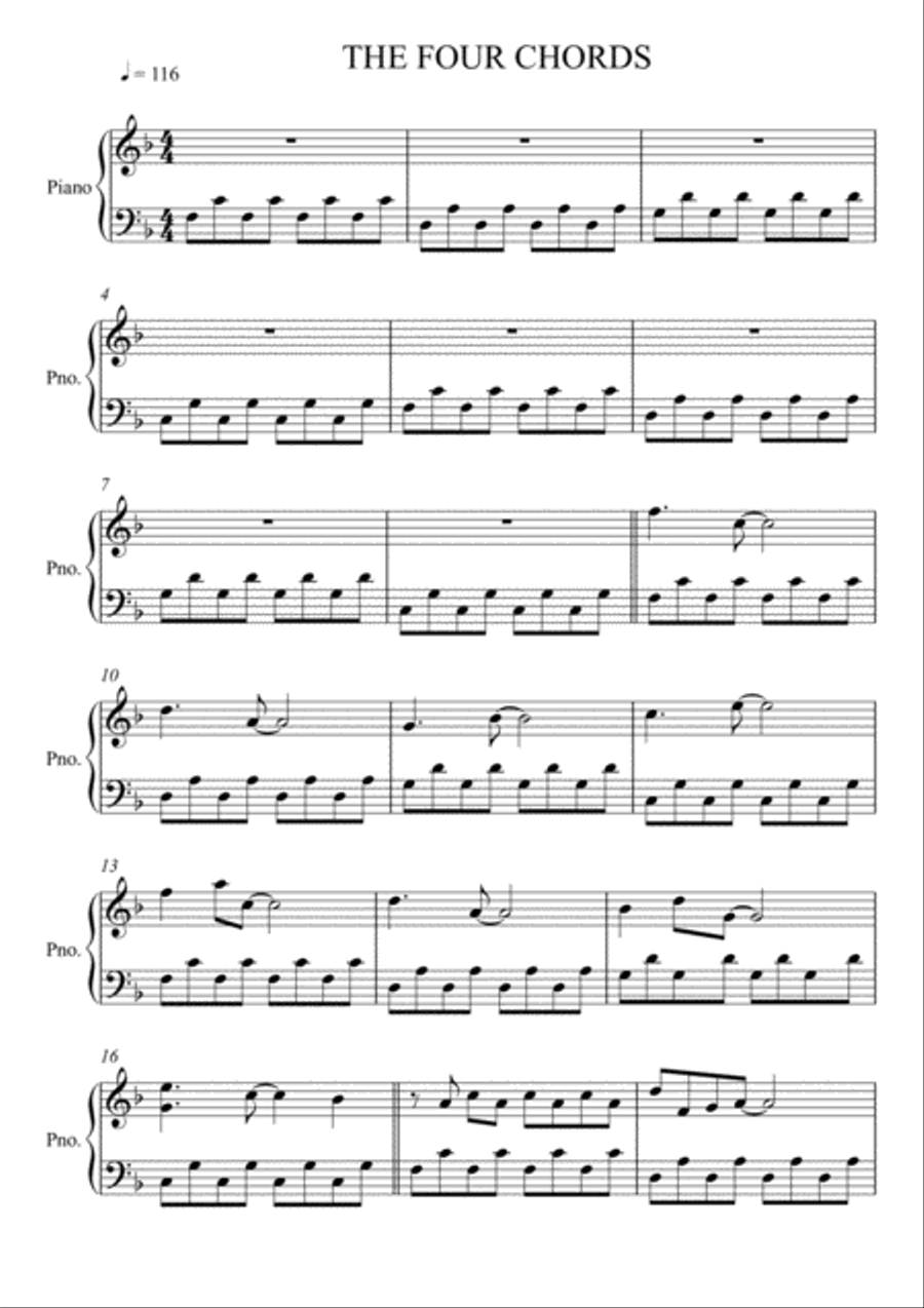 THE FOUR CHORDS Piano Solo scores gallery preview page 1