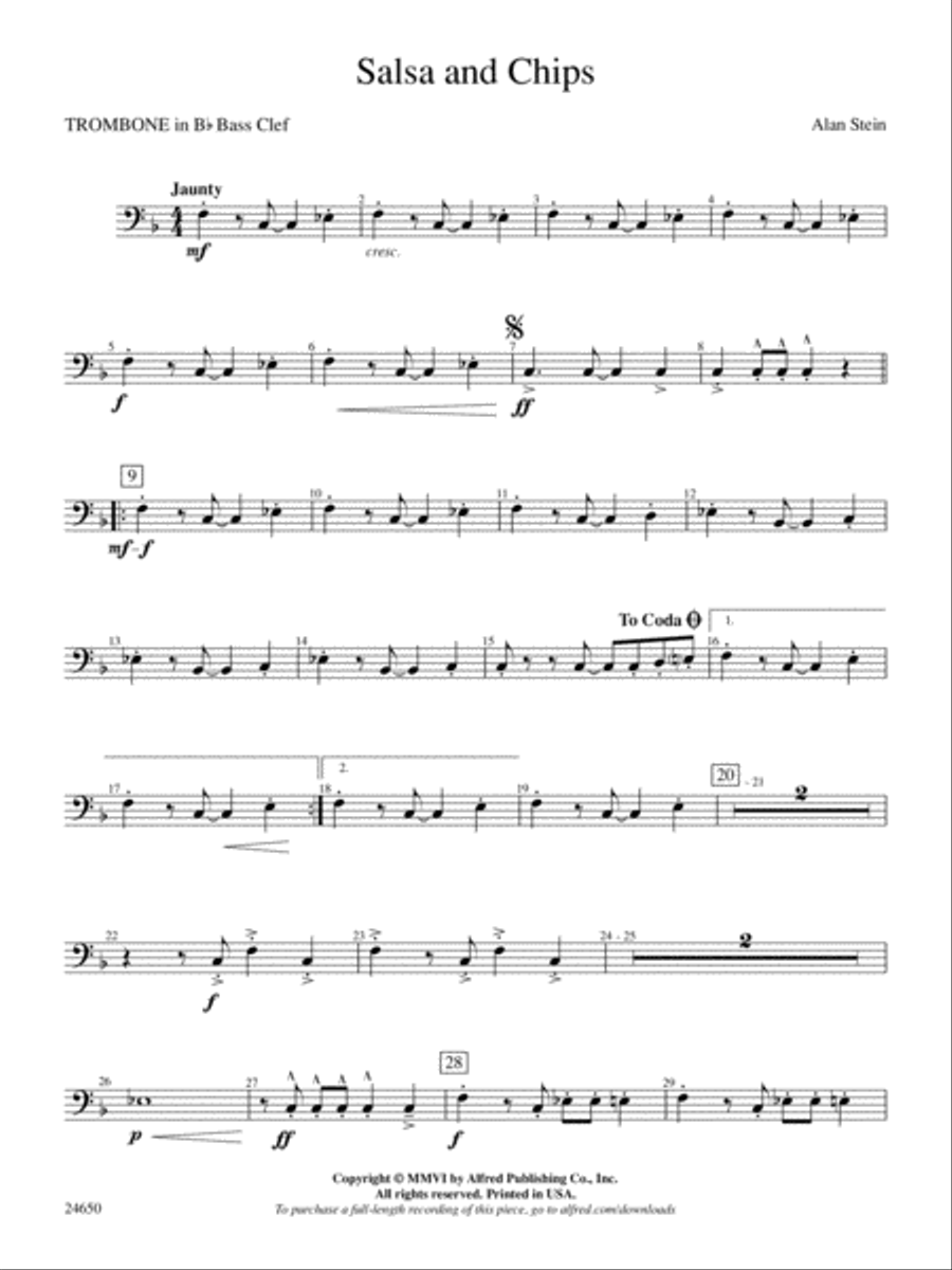 Salsa and Chips: (World Part) 1st B-flat Trombone B.C. Concert Band scores gallery preview page 1