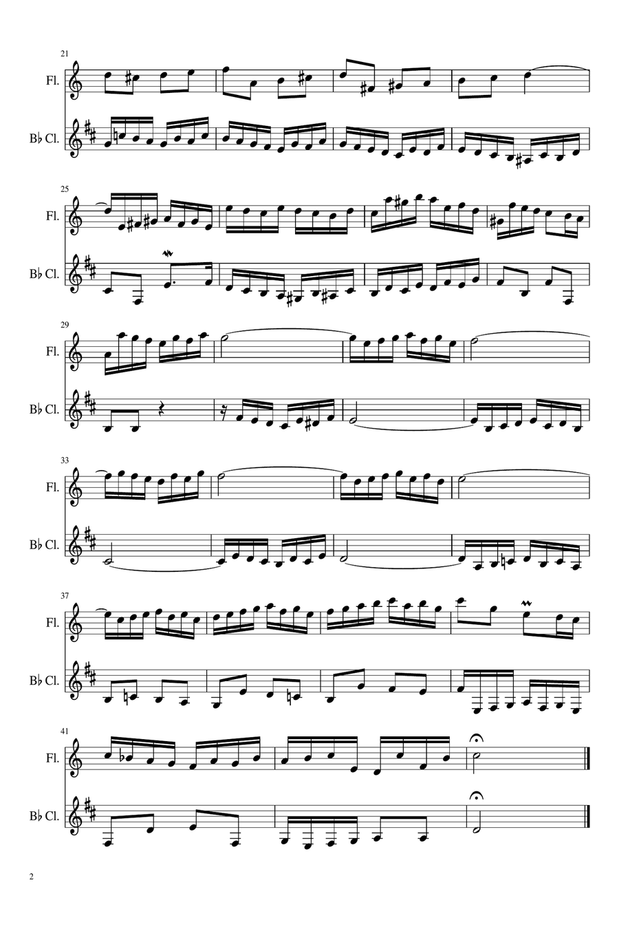 Three 2-part Inventions by Bach, arranged for flute and clarinet Woodwind Duet scores gallery preview page 4