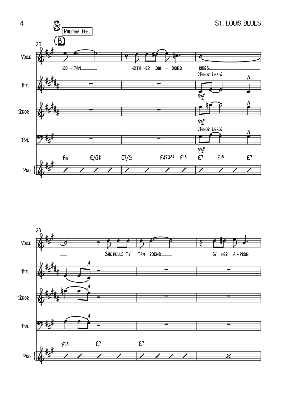 St. Louis Blues - Vocal With Jazz Combo (3 Horns) - Key of A Jazz Ensemble scores gallery preview page 4