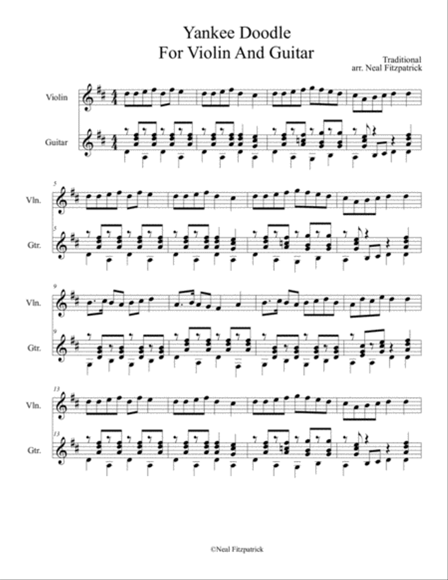 Yankee Doodle For Violin And Guitar String Duet scores gallery preview page 2