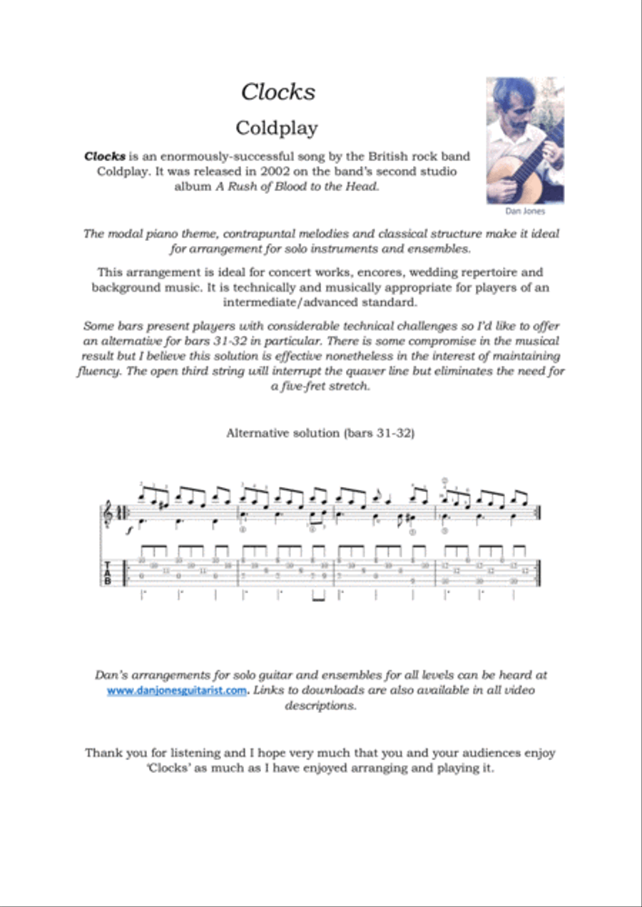 Clocks Guitar Solo scores gallery preview page 1