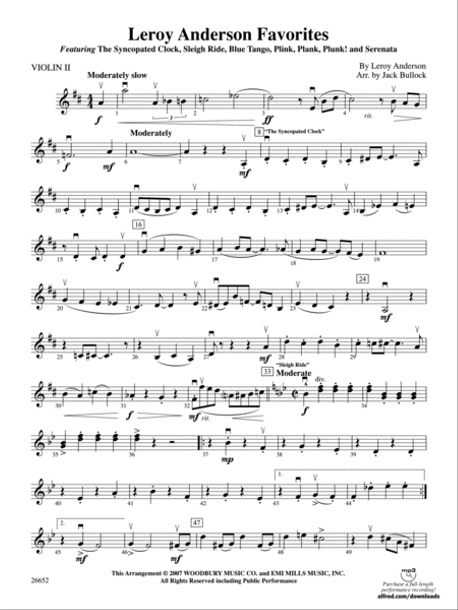 Leroy Anderson Favorites: 2nd Violin Full Orchestra scores gallery preview page 1