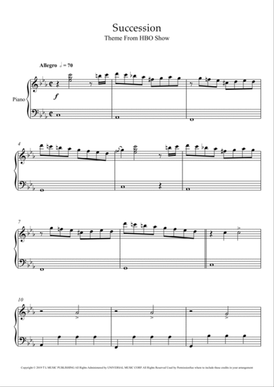 Succession Theme Easy Piano scores gallery preview page 2