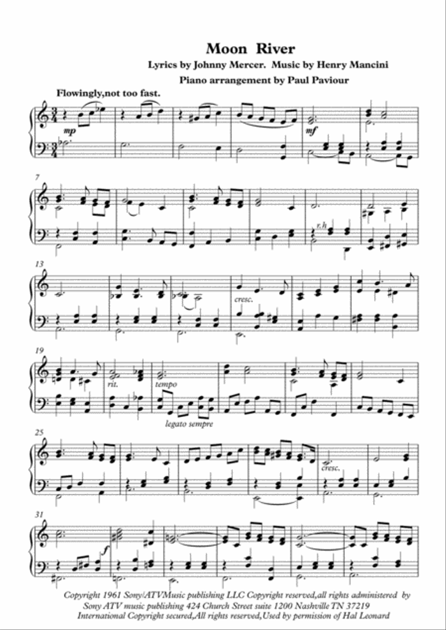 Moon River Piano Solo scores gallery preview page 1