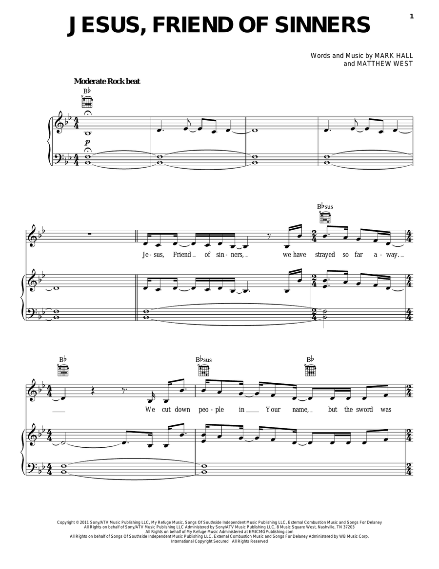 Jesus, Friend Of Sinners Piano, Vocal, Guitar scores gallery preview page 1