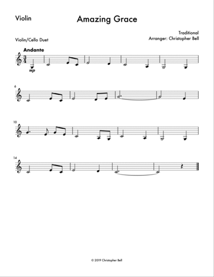 Amazing Grace - Violin/Cello Duet String Duet scores gallery preview page 2