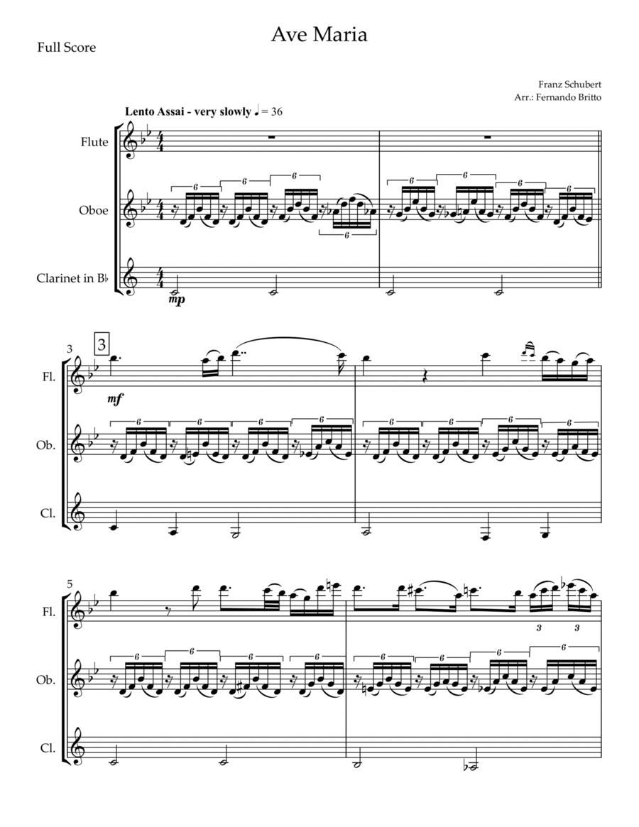 Ave Maria (Franz Schubert) for Woodwind Trio Woodwind Trio scores gallery preview page 1