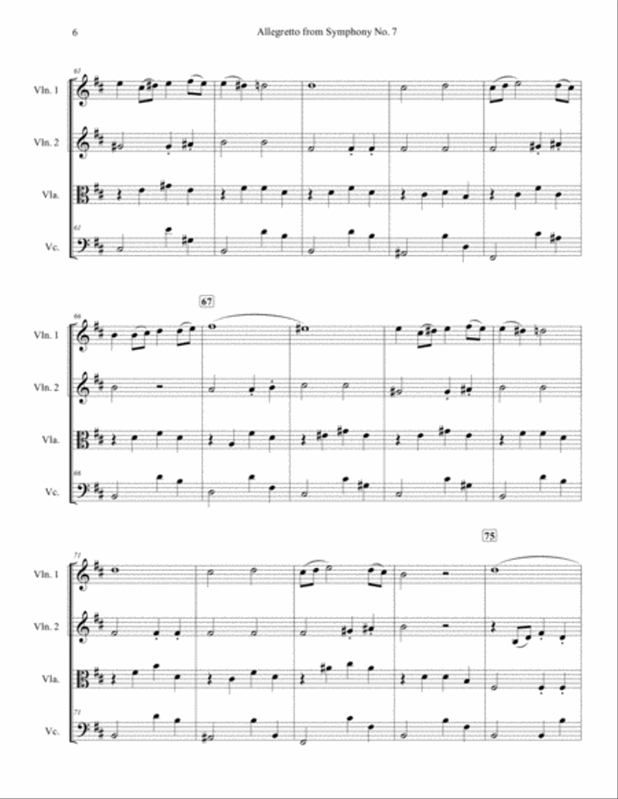 Allegretto from Symphony No. 7 for String Quartet String Quartet scores gallery preview page 6