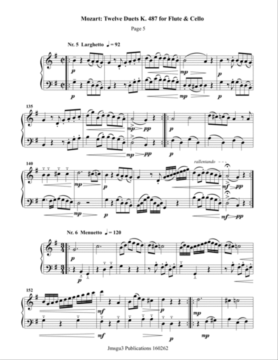Mozart: Twelve Duets K. 487 for Flute & Cello Flute scores gallery preview page 5