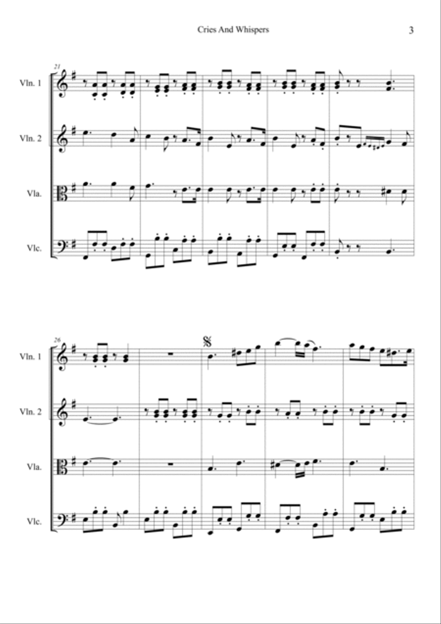 Cries and Whispers String Quartet scores gallery preview page 3
