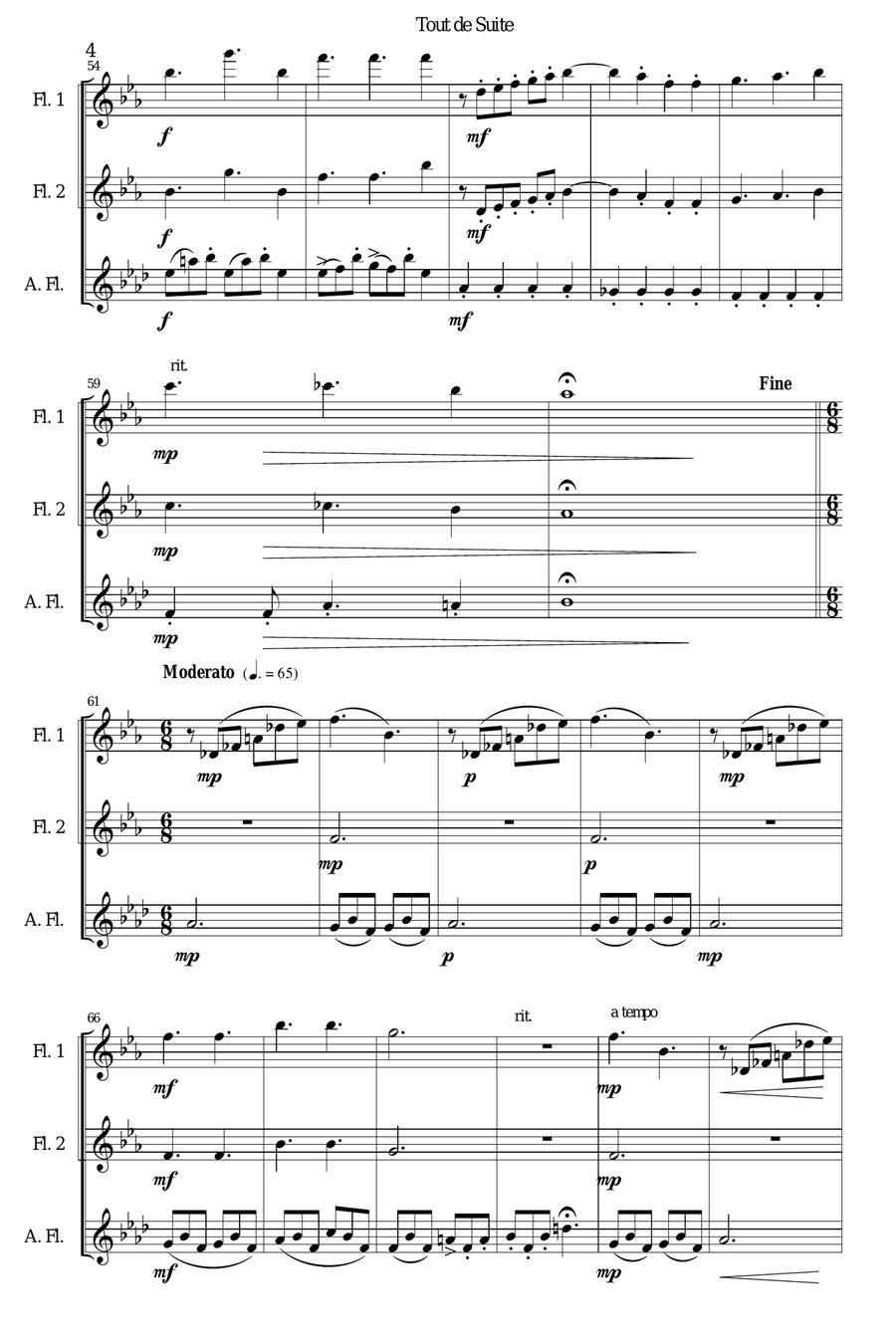 Tout de Suite (or Toot Sweet) for flute trio (2 flutes 1 alto flute) Flute Trio scores gallery preview page 4