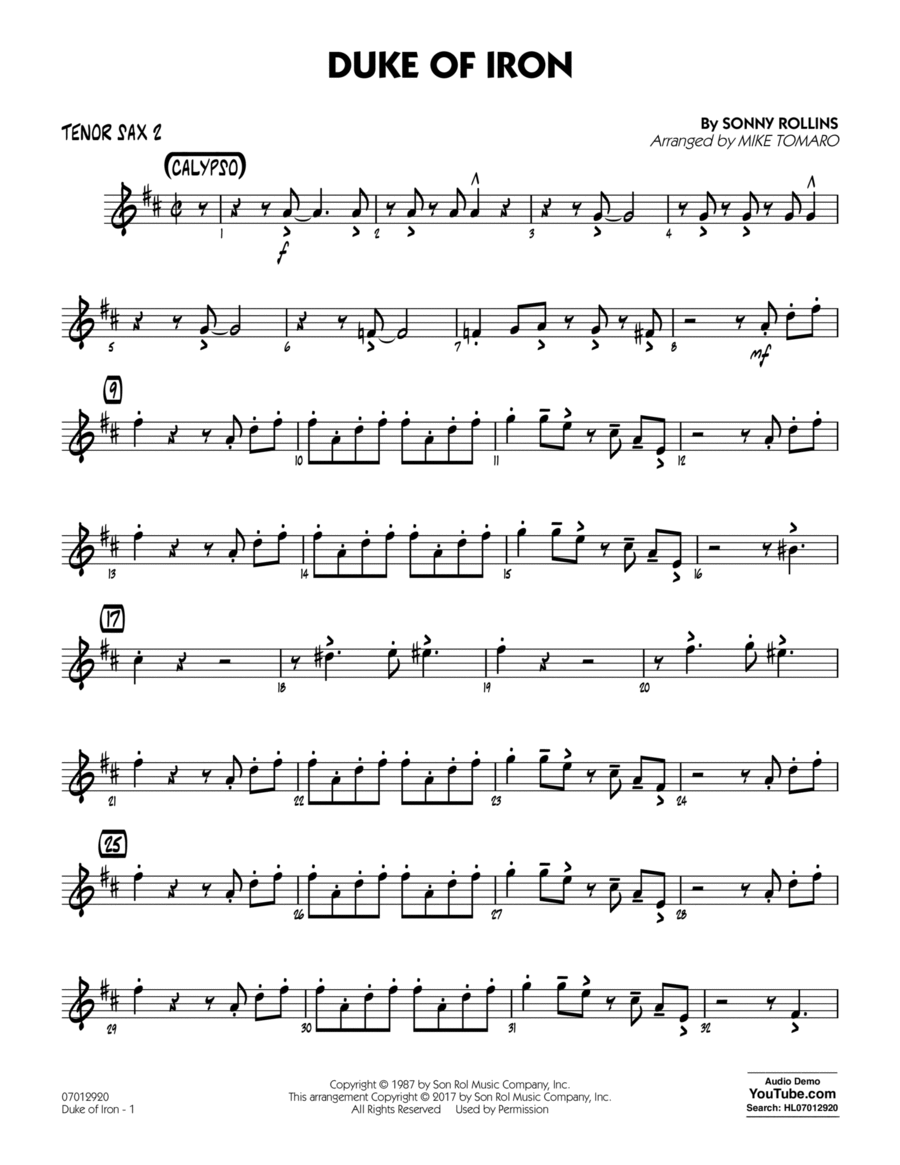 Duke Of Iron - Tenor Sax 2 Tenor Saxophone scores gallery preview page 1