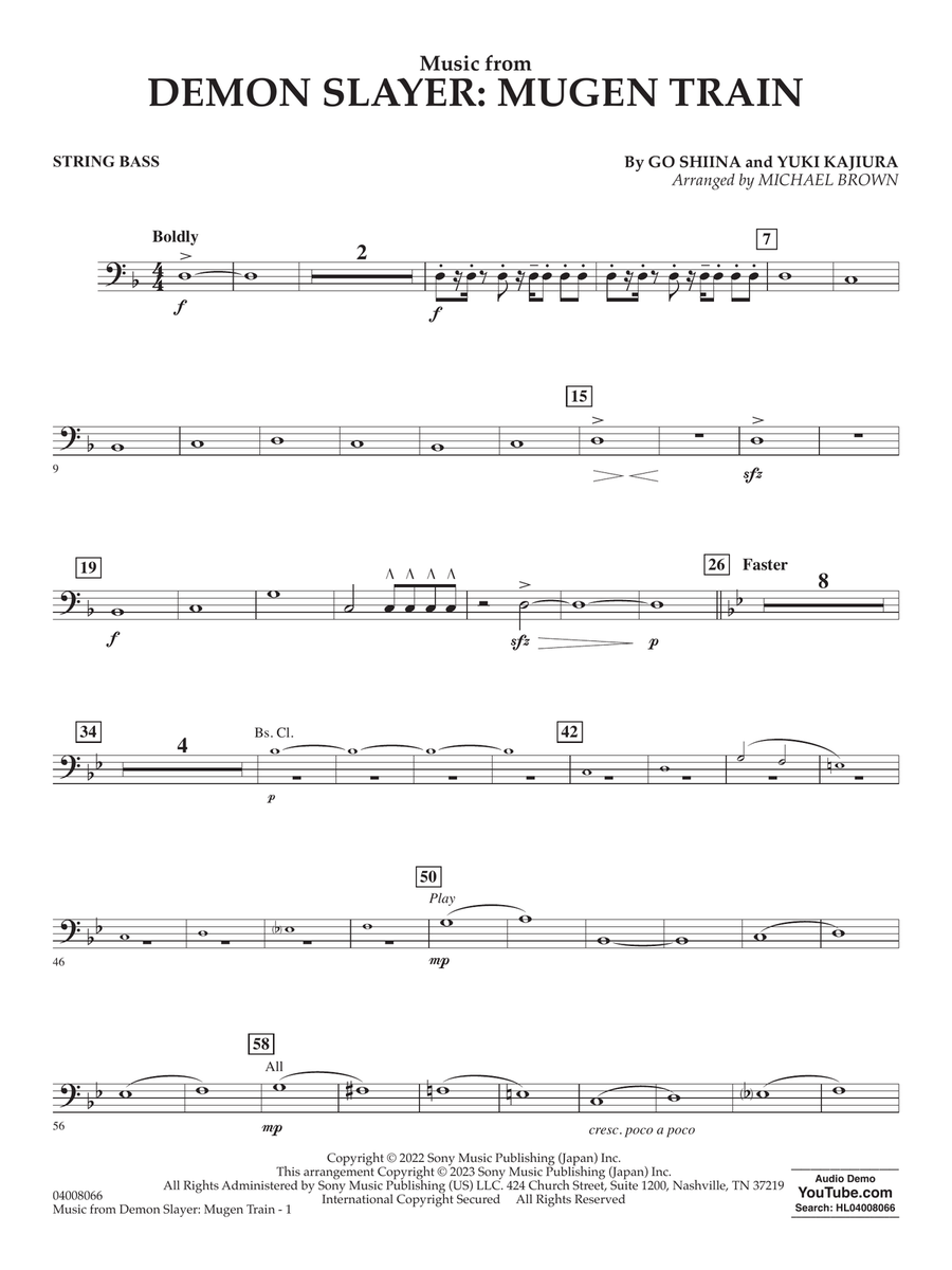 Music from Demon Slayer: Mugen Train (arr. Michael Brown) - String Bass Concert Band scores gallery preview page 1