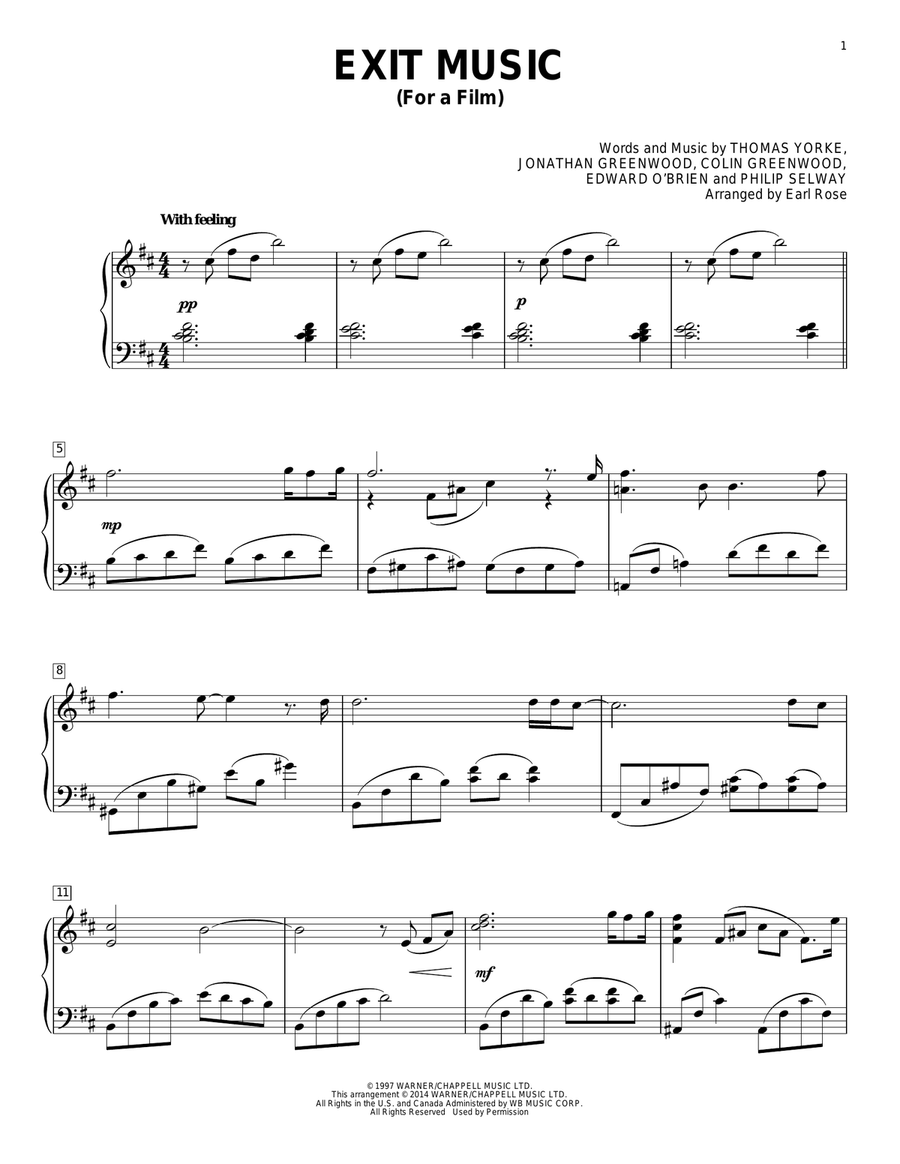 Exit Music (For A Film) Piano Solo scores gallery preview page 1
