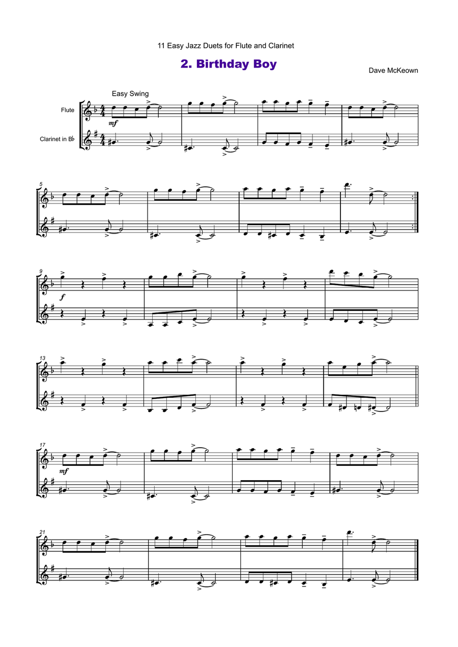 11 Easy Jazz Duets for Flute and Clarinet Woodwind Duet scores gallery preview page 3