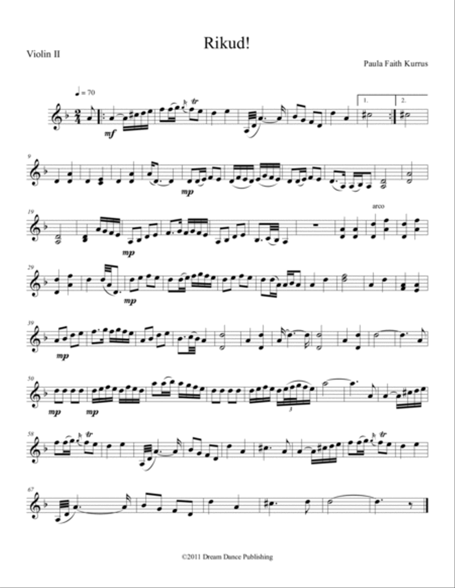 Rikud! (string quartet parts) String Quartet scores gallery preview page 2