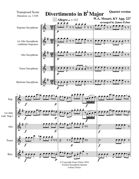 Divertimento in Bb Major KV App. 227 (saxophone quartet arrangement) image number null