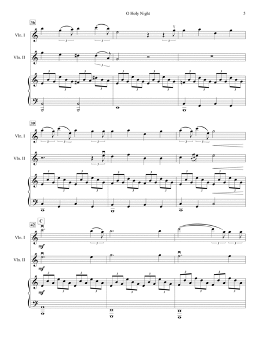 O Holy Night, for Two Violins and Piano String Orchestra scores gallery preview page 6