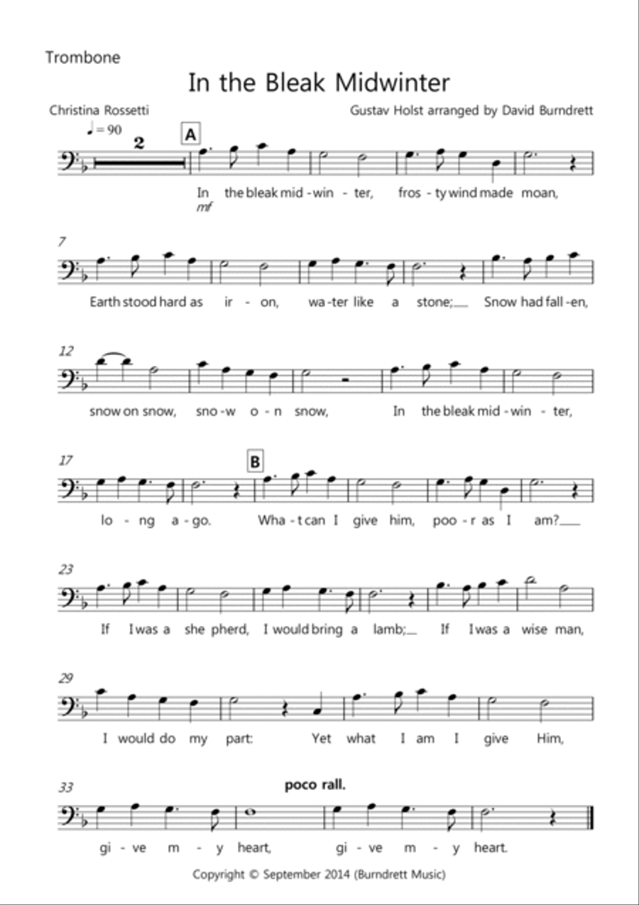 In the Bleak Midwinter for Trombone and Piano Trombone Duet scores gallery preview page 3