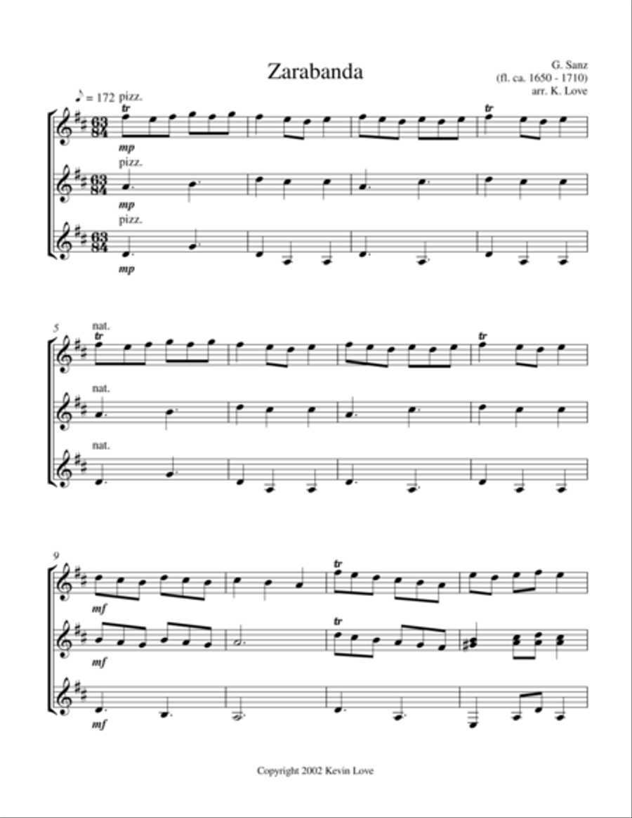 Zarabanda (Guitar Trio) - Score and Parts Guitar Ensemble scores gallery preview page 1