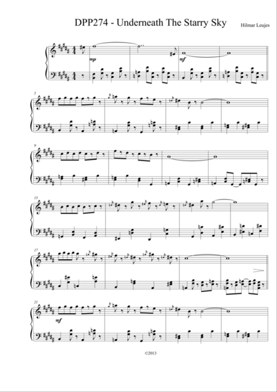 Underneath the Starry Sky Piano Solo scores gallery preview page 1