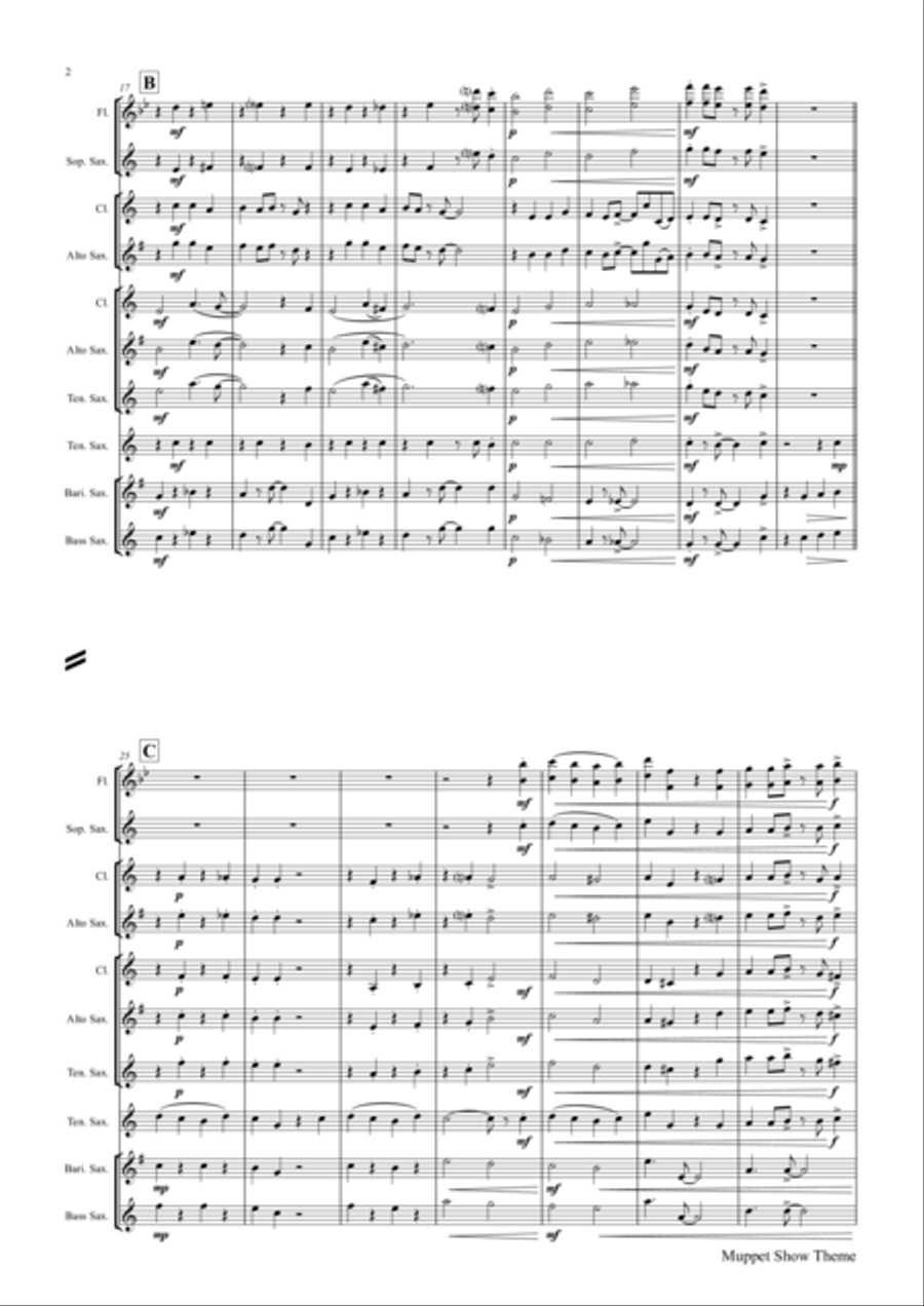 The Muppet Show Theme Saxophone Quintet scores gallery preview page 2