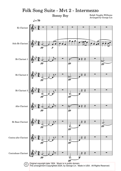Folk Song Suite - Movement 2 - Intermezzo (Bonny Boy) - Clarinet Choir Music image number null