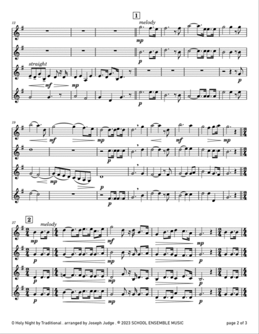 O Holy Night for Clarinet Quartet in Schools Clarinet Quartet scores gallery preview page 2