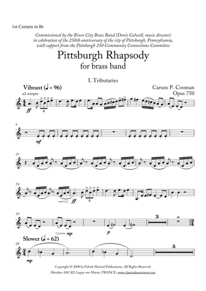 Carson Cooman: Pittsburgh Rhapsody (2008) for brass band, 1st Bb cornet part