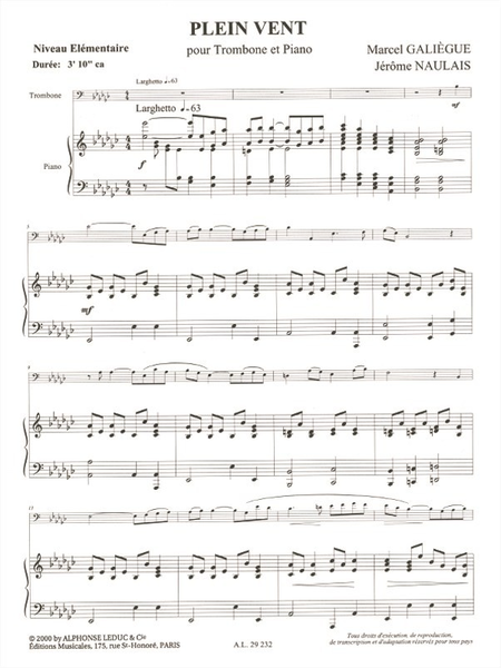 Plein Vent - Trombone Et Piano